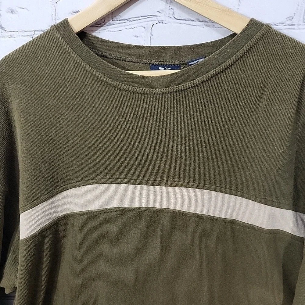 Baileys Point Top Mens XL Army Green Ribbed Crew Neck Pullover‎ 100% Cotton Vtg